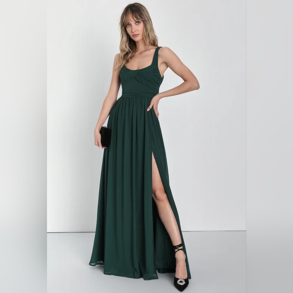 Lulus | Emerald Green Pleated Maxi Dress | Size M